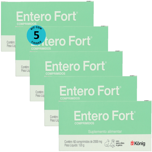 Entero Fort 2000mg Com 60 Comprimidos Para Cães e Gatos Kit Com 5